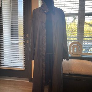 Garnet Hill Black Hooded/Zippered/ Snaps Rain/Trench Coat L